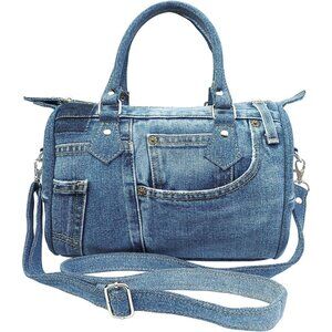 Handmade Upcycled Denim Crossbody Handbag for Women, Lightweight Blue Jean Satch